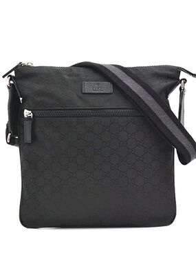 Gucci GG Pattern Unisex Shoulder Bag Crossbody Nylon Black